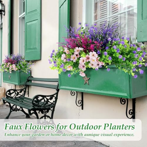 20 Bundles Fake Outdoor Flowers for Garden Decor