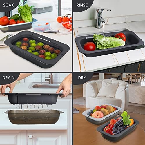 Adjustable Multi-Purpose Colander Basket Set Over Sink for Efficient Food Processing