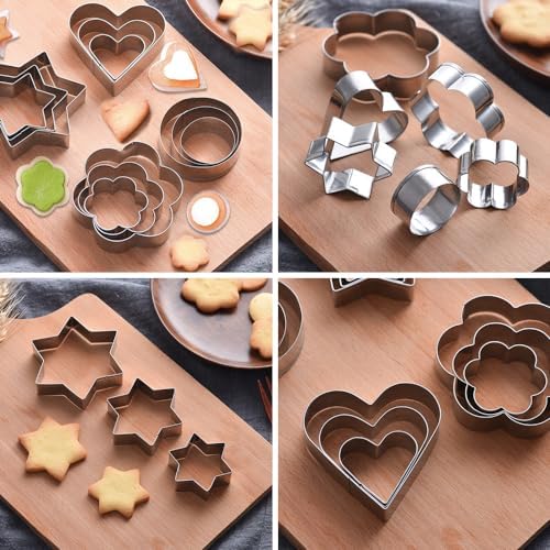 Mikim Mini Cookie Cutters Set 12pcs Heart Round Flower Star Shapes