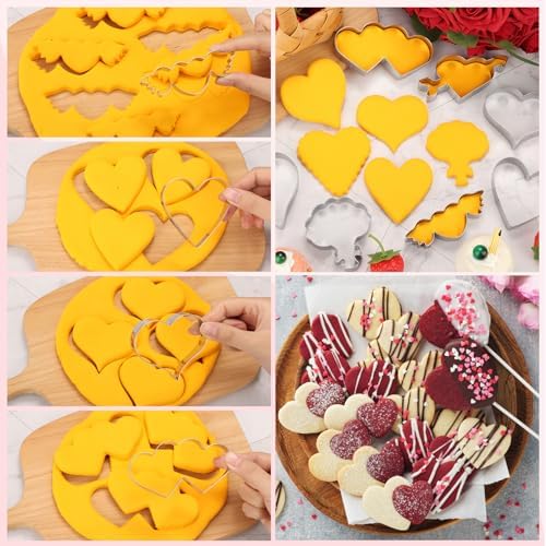 Valentines Day Cookie Cutters 8 Pcs Heart Shapes Stainless Steel Biscuit Molds