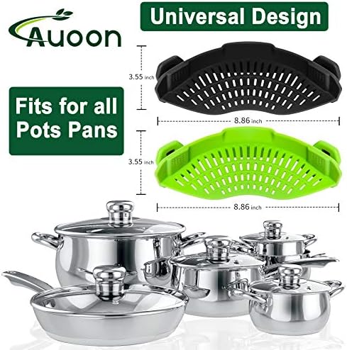 AUOON Heat-Resistant Silicone Strainer 2-Pack Easy to Use Dishwasher Safe