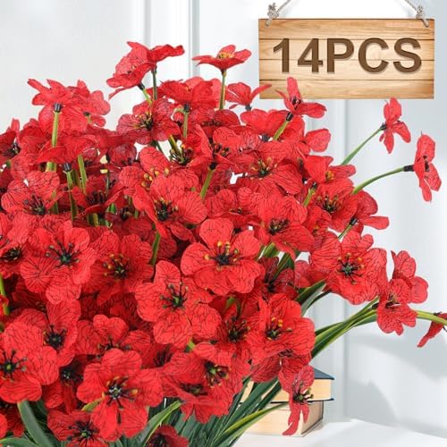 Hananona 14 Red Outdoor Artificial Flowers