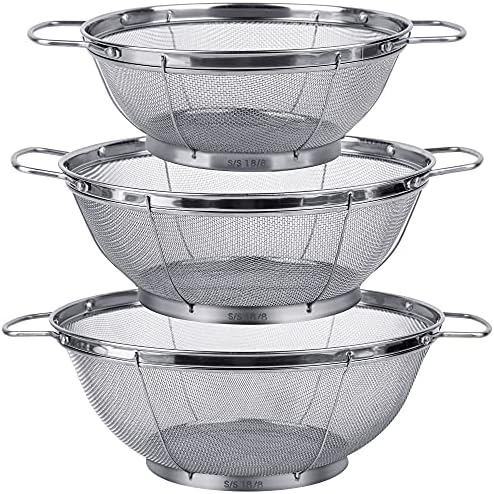 3 Pack Stainless Steel Colander Sieves 5-Quart 4-Quart and 3-Quart