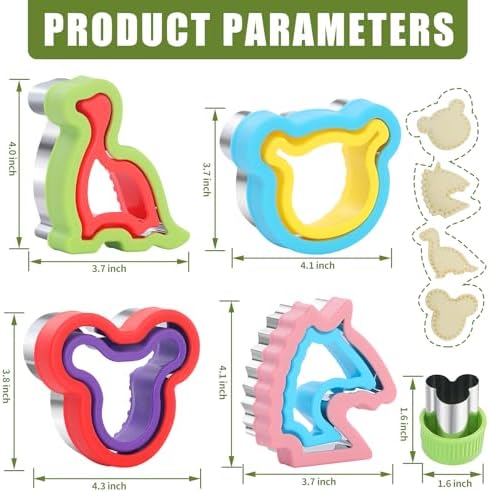 4 Piece Sandwich Cutter and Sealer Set with Dinosaur Circle Flower Shapes