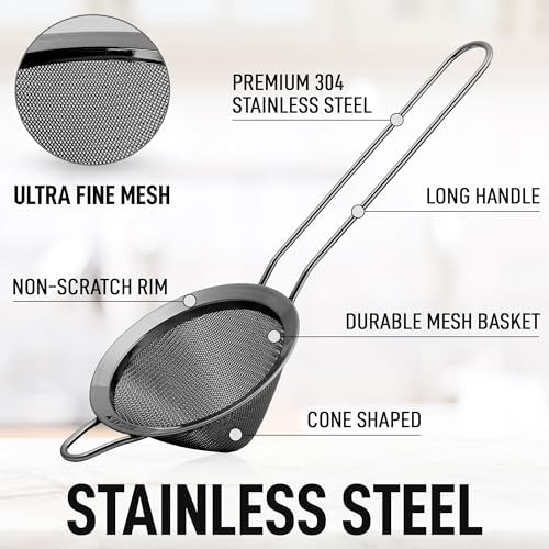 Zulay Kitchen 304 Stainless Steel Fine Mesh Strainer for Kitchen