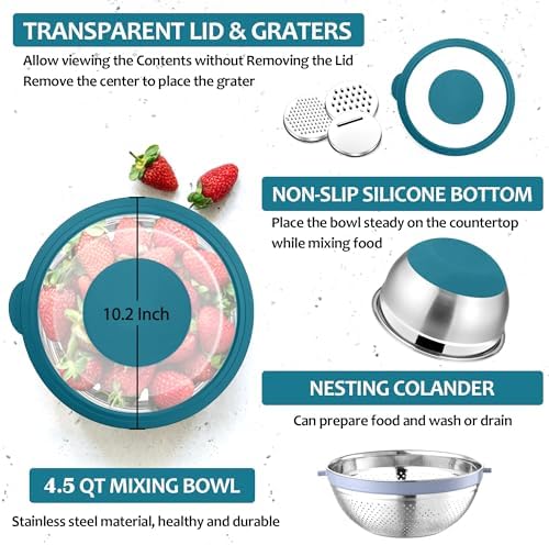 E-far Colander and Mixing Bowl Set Blue