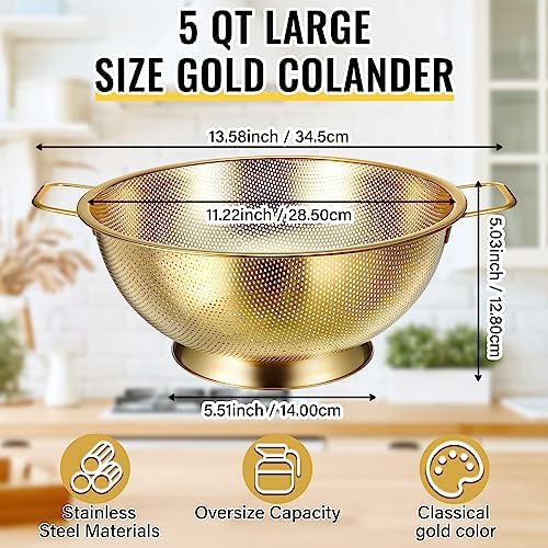 Norme Gold Colander Set with 3 Strainers 5 Quart Capacity