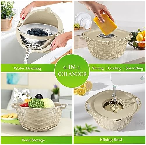 4-in-1 Colander with Bowl Set - Rotatable Strainers for Kitchen 1