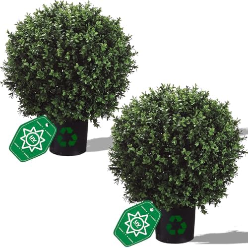 QAOUIEP Real Touch Leaves - 24 T with 17 W Faux Boxwood Topiary Trees