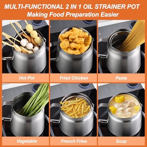 Stainless Steel Oil Strainer Pot for Cooking Camping