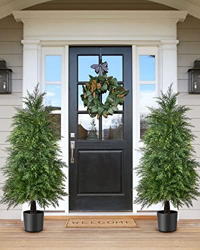 YEMMEN 2 Pack 4ft Artificial Cedar Topiary Outdoor Decor