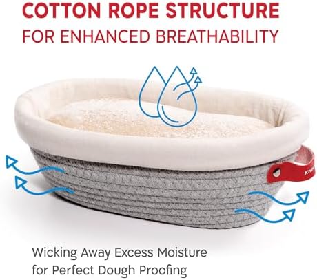 KNEADACE Cotton Bread Proofing Basket Set 2x Oval