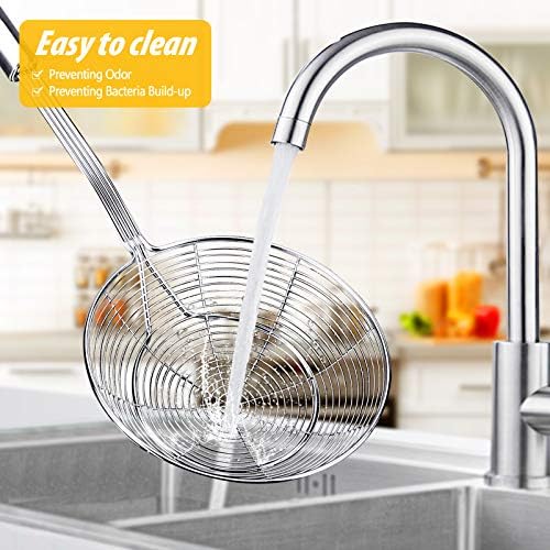 Practical stainless steel colander with ergonomic handle for frying and boiling liquids