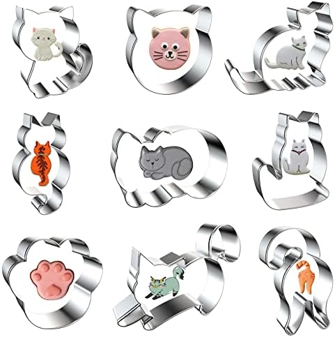 9-Piece Cat Cookie Cutters Set for Baking Crafts