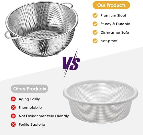 Reliable stainless steel colander for pasta vegetables and more