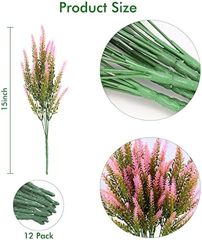 Artificial Lavender Outdoor UV-Resistant Faux Plastic Plants 12Bundles Pink