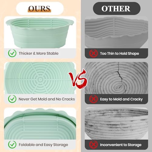 Neddie Upgraded Banneton Silicone Baking Basket Set for Sourdough Bread