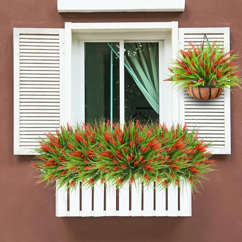 Sggvecsy 12 Bundles Red Outdoor Faux Lavender Plant