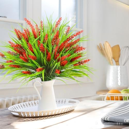 Sggvecsy 12 Bundles Red Outdoor Faux Lavender Plant