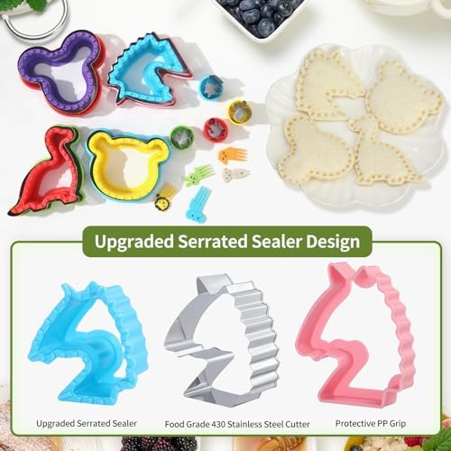 4 Piece Sandwich Cutter and Sealer Set with Dinosaur Circle Flower Shapes