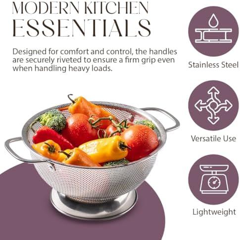 Essential Kitchen Tool Bellemain 5 Qt Metal Colander with Handle