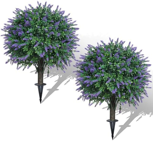 Artificial Lavender Boxwood Topiary Ball Bushes for Outdoor Indoor Use