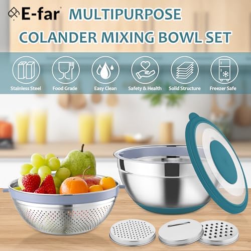 E-far Colander and Mixing Bowl Set Blue