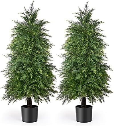 YEMMEN 2 Pack 4ft Artificial Cedar Topiary Outdoor Decor