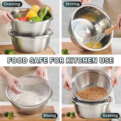 POPGRADE 304 Stainless Steel 4QT Colander Salad Bowl Set