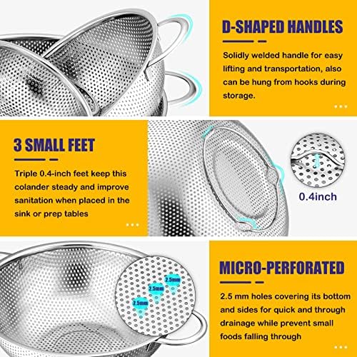 E-far 3-Piece Stainless Steel Colander Set
