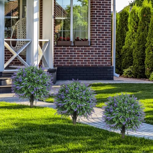 Artificial Lavender Boxwood Topiary Ball Bushes for Outdoor Indoor Use