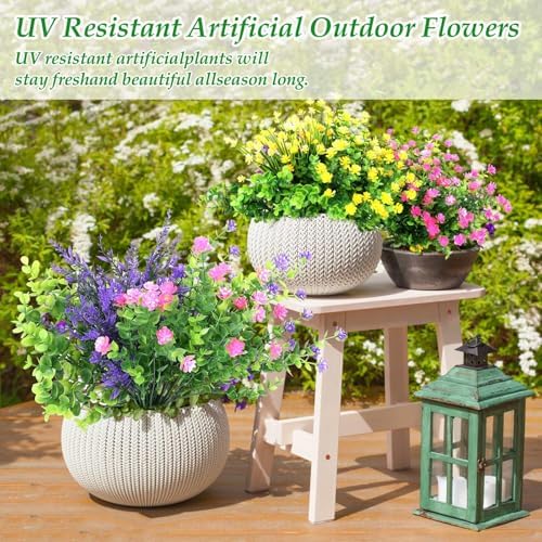 20 Bundles Fake Outdoor Flowers for Garden Decor