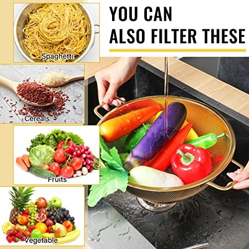 Norme Gold Colander Set with 3 Strainers 5 Quart Capacity