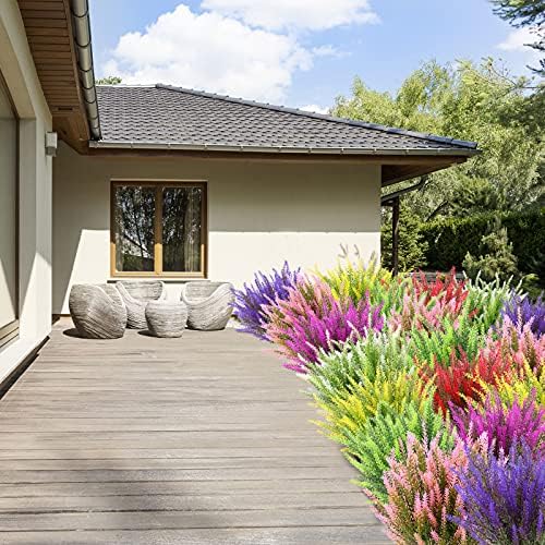 Artificial Lavender Outdoor UV-Resistant Faux Plastic Plants 12Bundles Pink