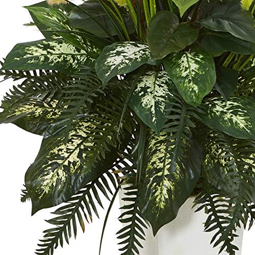 Natural artificial mixed river fern dogtail tower planter Green