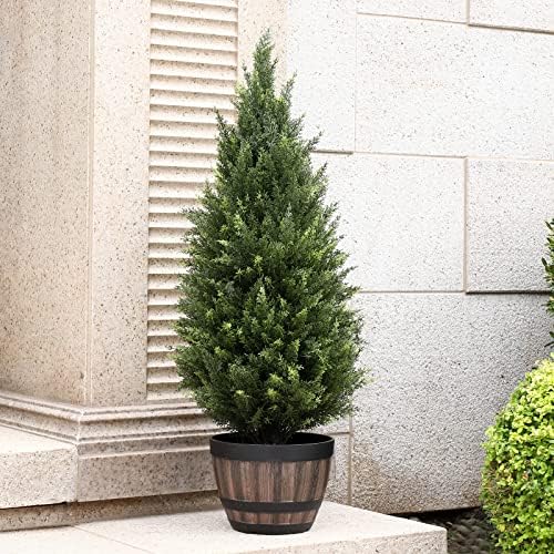 2 x 35 Artificial Cedar Outdoor Potted Shrubs Set