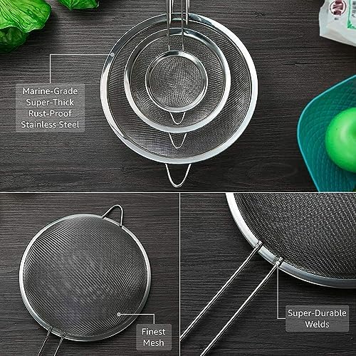 Eleen 3-Piece Stainless Steel Strainer Set for Kitchen