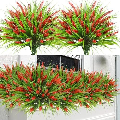 Sggvecsy 12 Bundles Red Outdoor Faux Lavender Plant