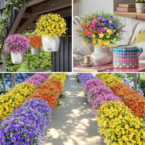 20 Pack Fake Plastic Artificial Flowers Outdoor Garden Decor