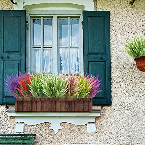 Artificial Lavender Outdoor UV-Resistant Faux Plastic Plants 12Bundles Pink