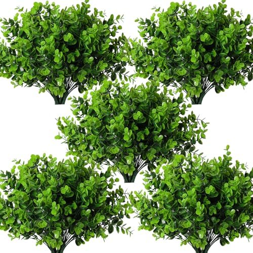 8 Bundles Artificial Boxwood Bushes Greenery for Outdoors Fake Eucalyptus